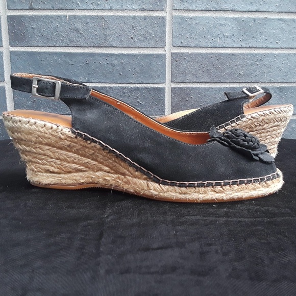 Browns Black Suede Espadrille Sling-back Wedge Sandal - Picture 4 of 7